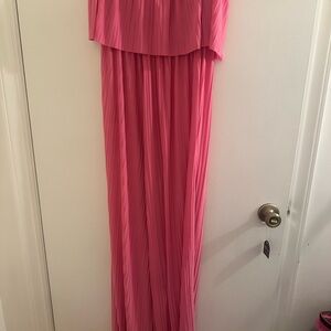 Strapless Pleated Pink Jumpsuit